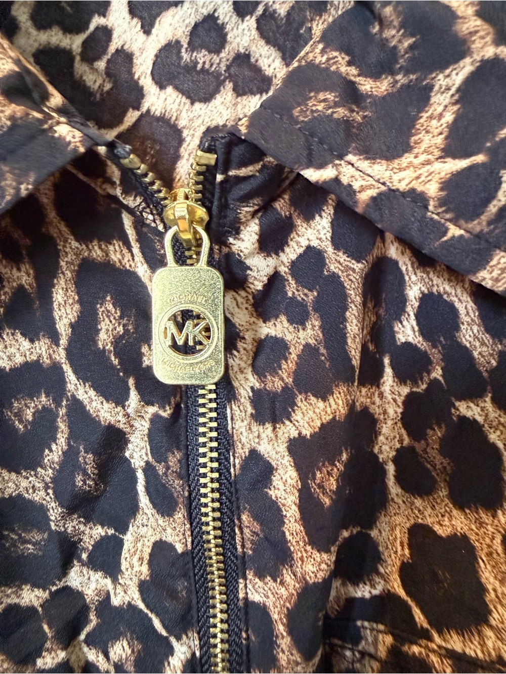 # Michael Kors 2X Leopard Zip-Front Blouse - Black & Tan - Picture 3 of 8